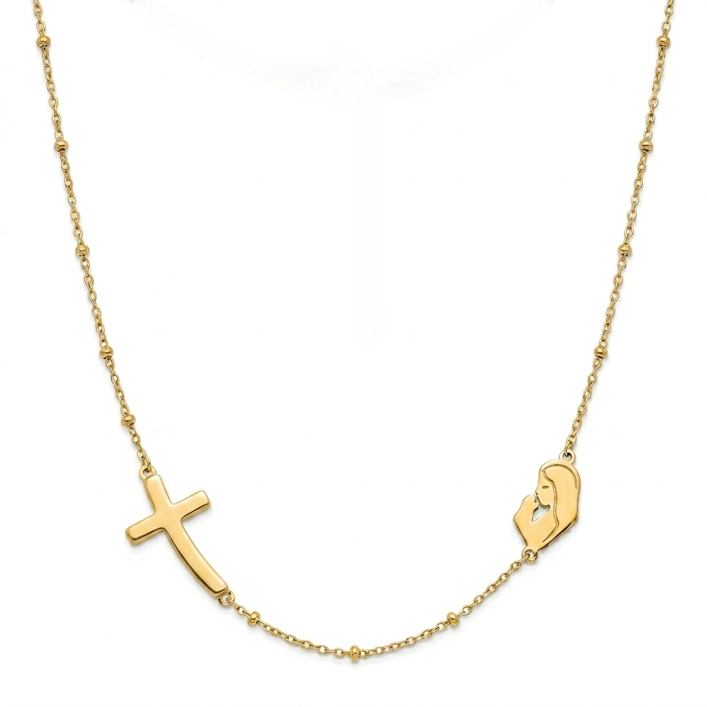 Cross And The Virgin Mary Necklace