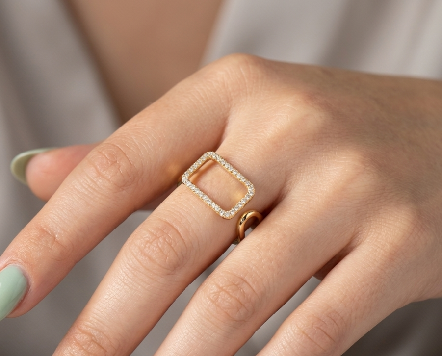 Gold Square Strass Ring