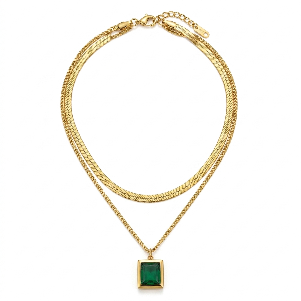 Green Zircon Layered Necklace