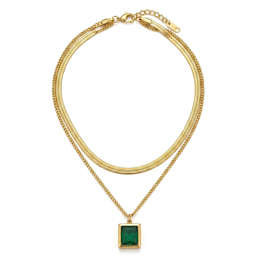 Green Zircon Layered Necklace