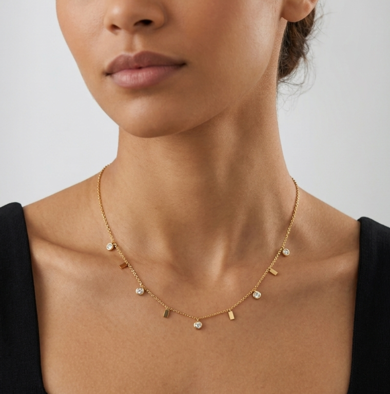 Rectangular And Strass Necklace