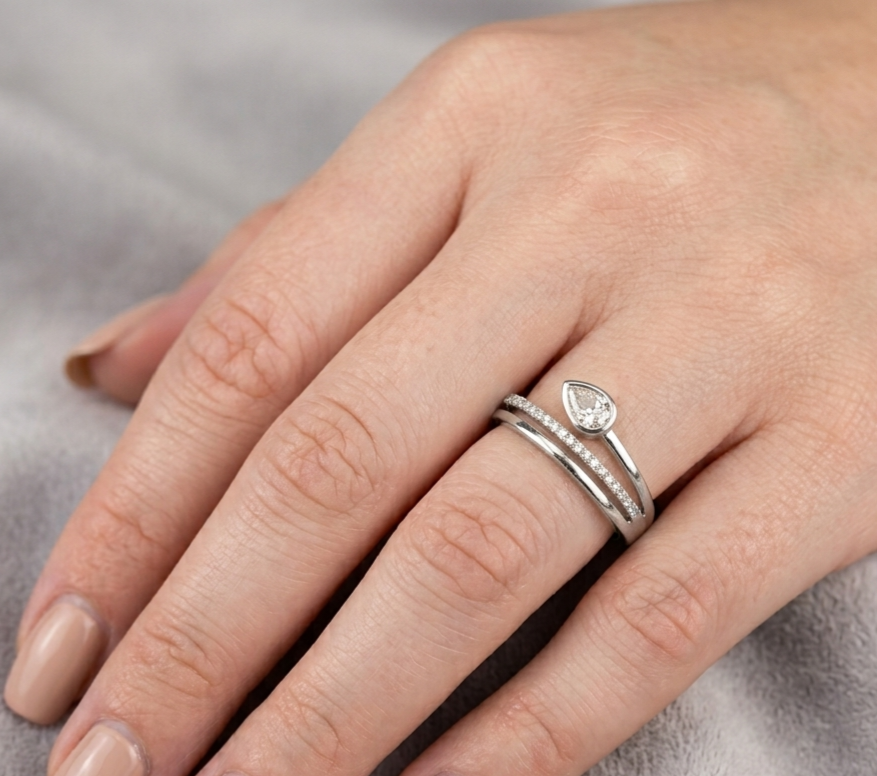 Silver Drop Strass Ring