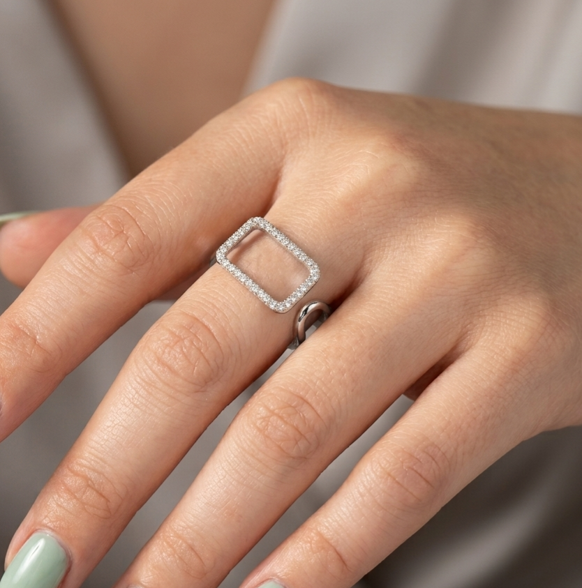 Silver Strass Square Ring