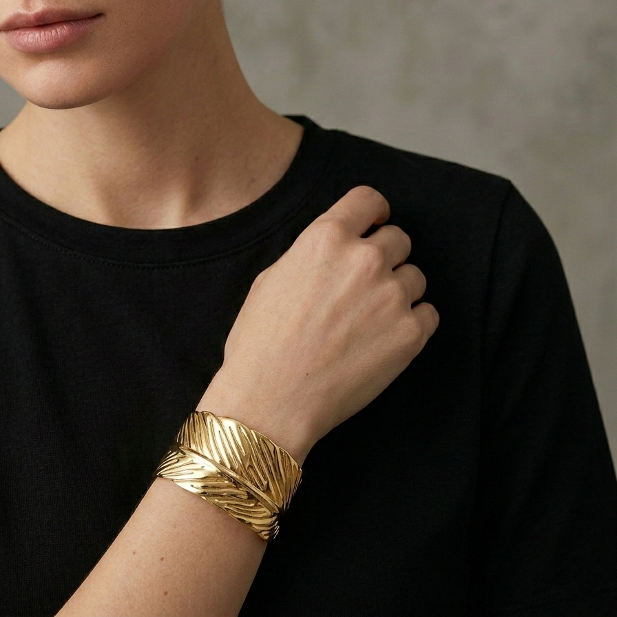 Wide Leaf Cuff Bracelet