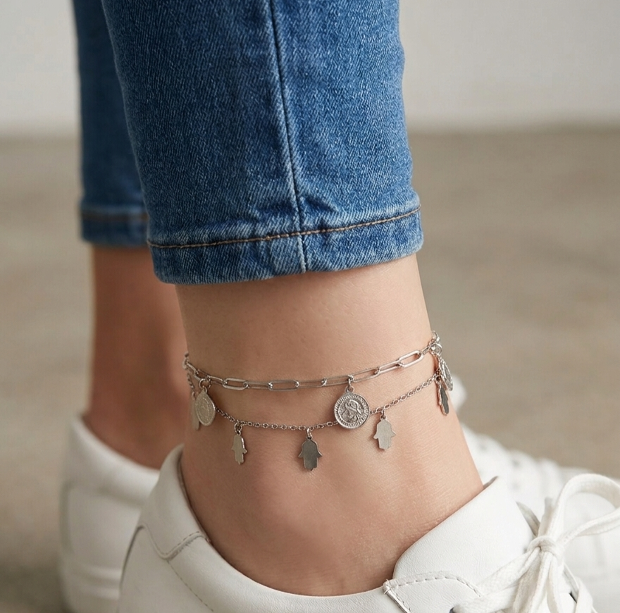 Coin Silver Anklet