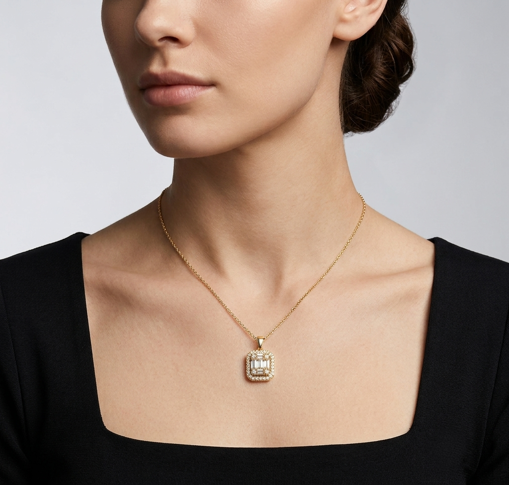 Square Gold Diamond Necklace