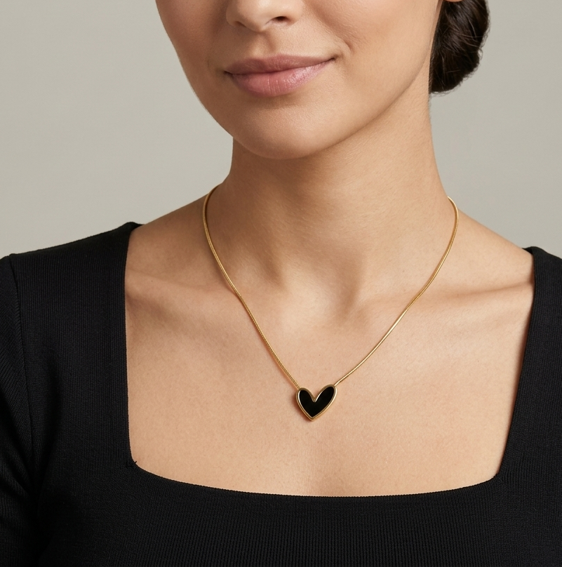 Black Pearl Heart Necklace