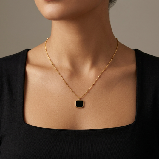 Square Black Pearl Necklace