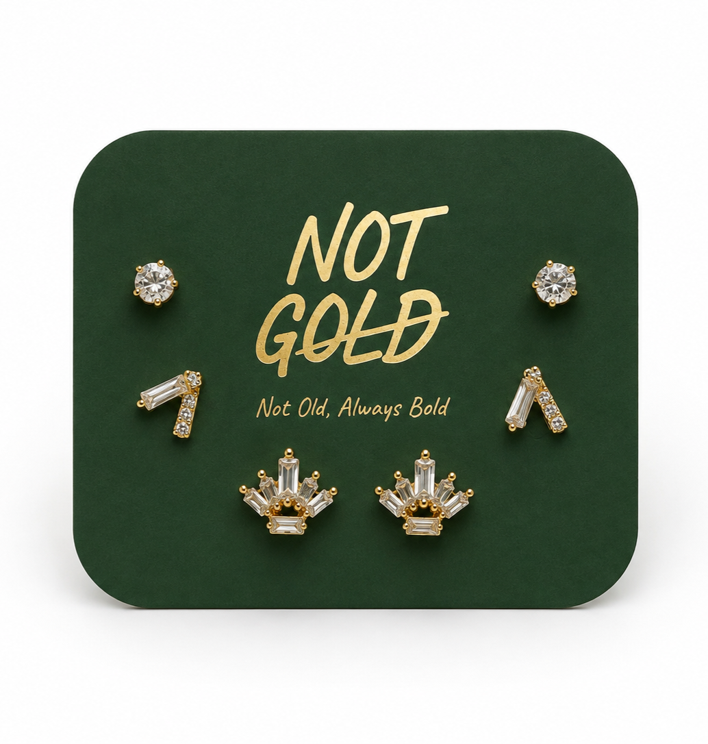 Gold Crown Earrings Set