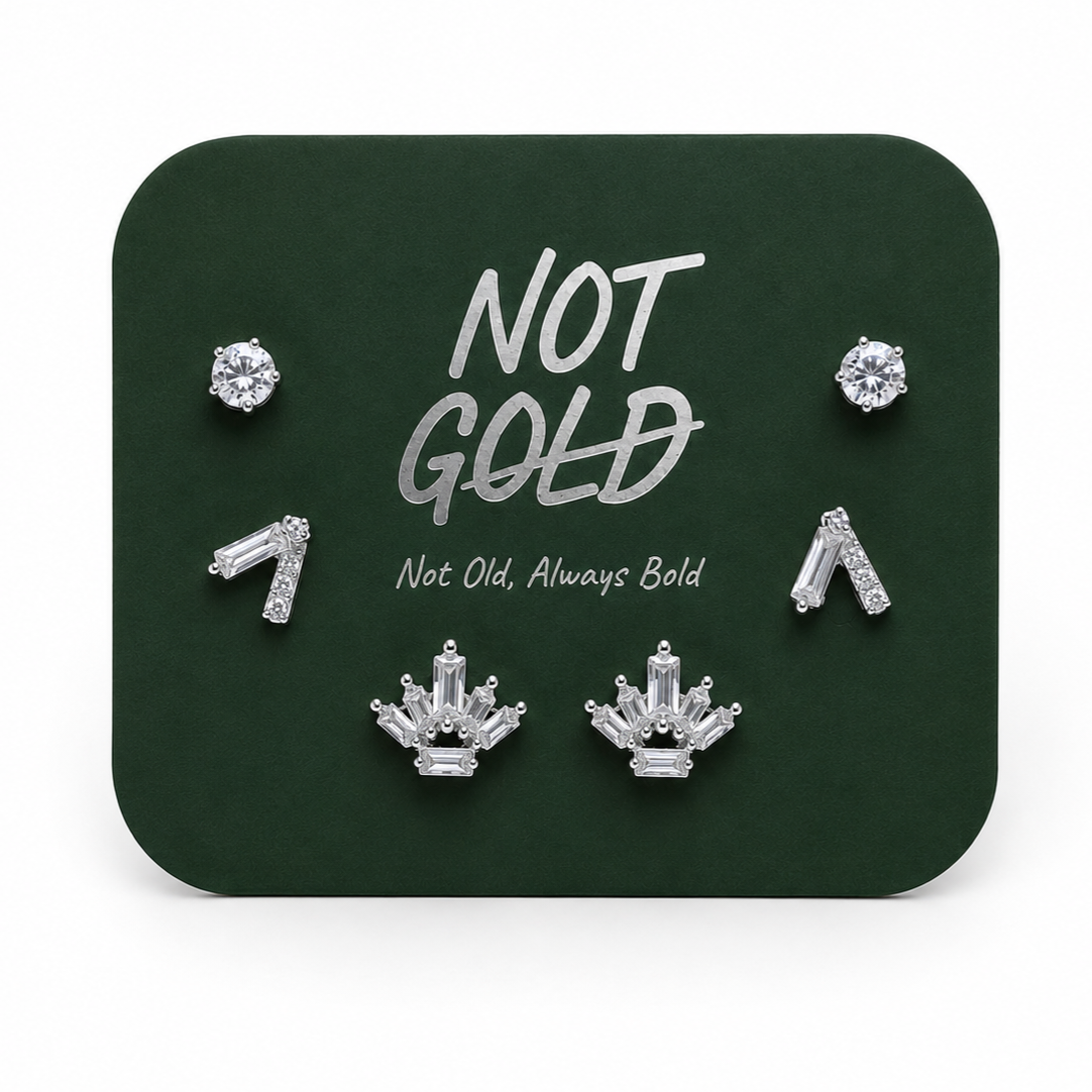 Silver Crown Earrings Set