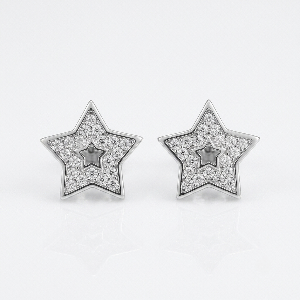 Double Star Silver Earrings