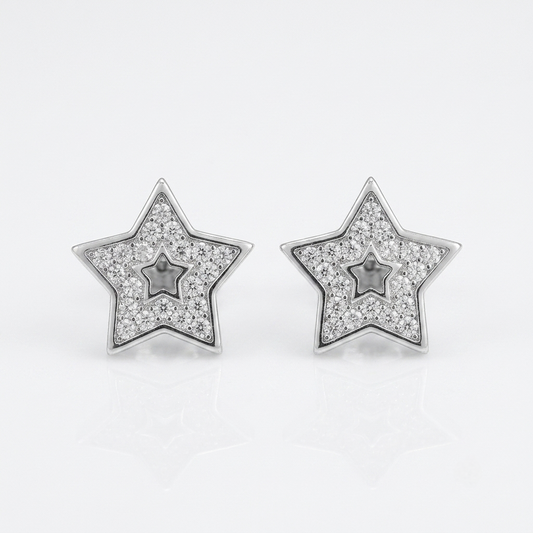 Double Star Silver Earrings