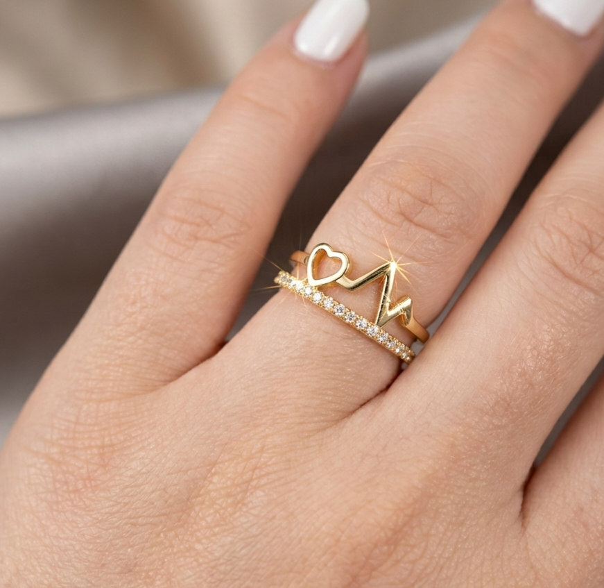 Gold Heart Beat Ring