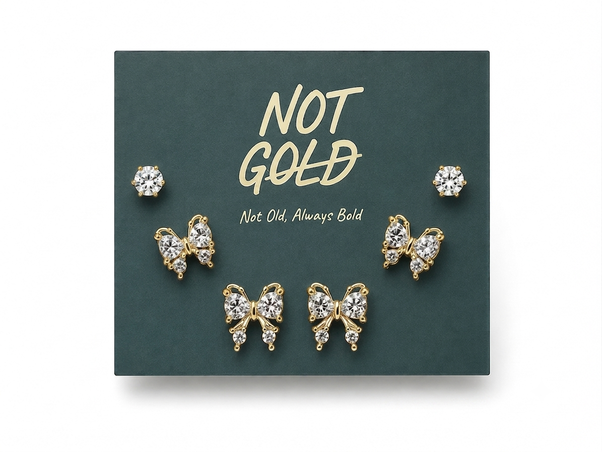 Gold Ribbon Earrings Set