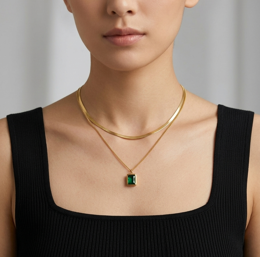 Green Zircon Layered Necklace