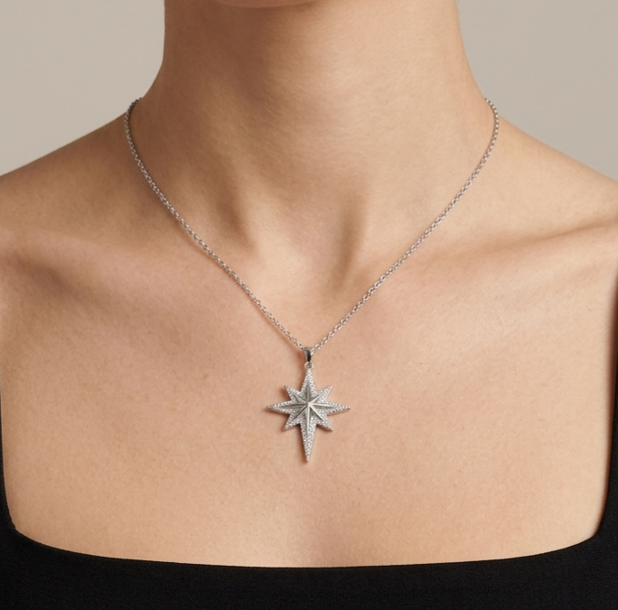 Silver Diamond Star Necklace