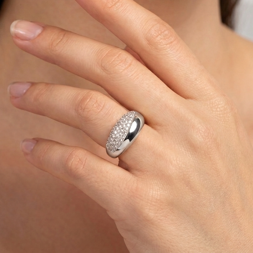 Silver Half Strass Ring