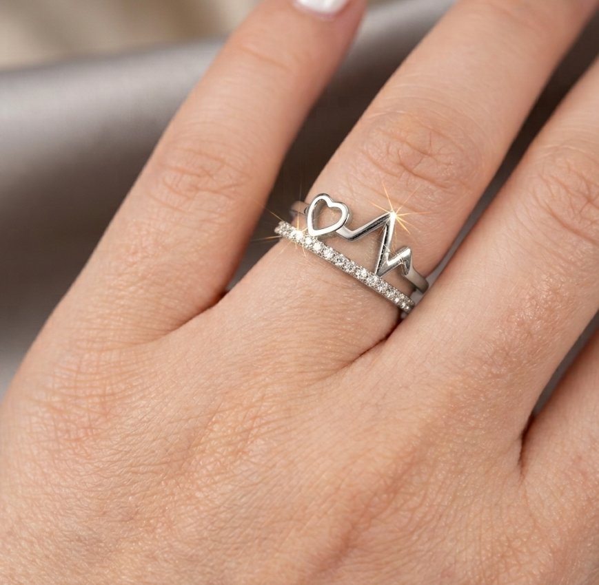 Silver Heart Beat Ring