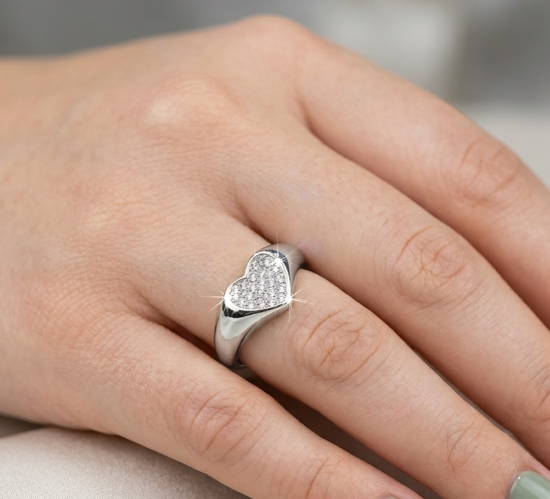 Silver Heart Strass Ring
