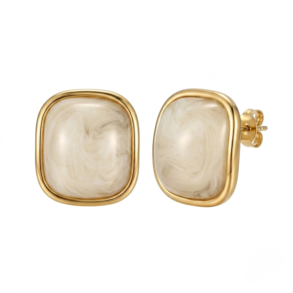 Square White Earrings