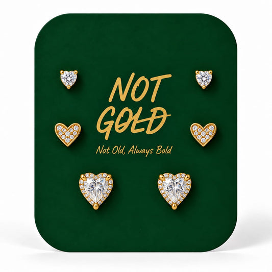 Strasses Hearts Gold Earrings Set