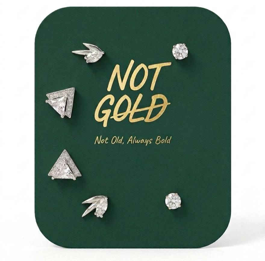 Silver Triangle Earrings Set