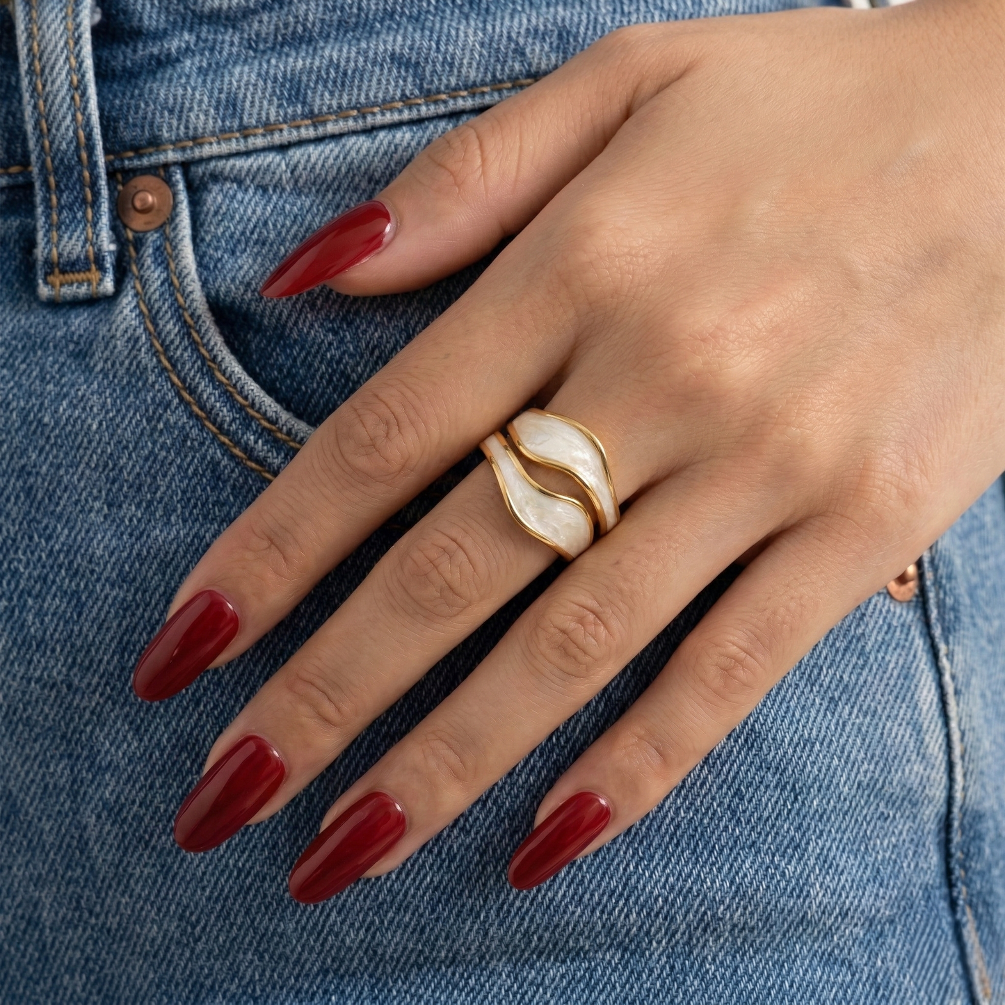 White Pearl Wave Ring