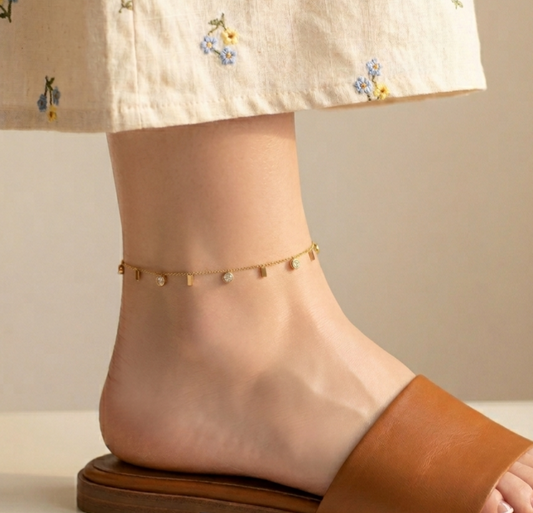 Square And Strass Anklet