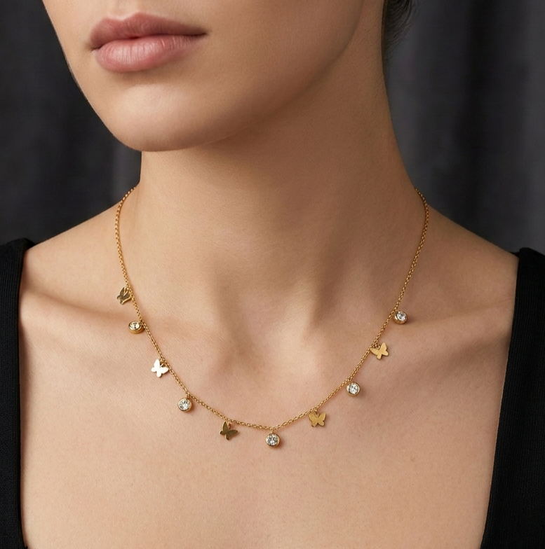 butterflies And Strass Necklace