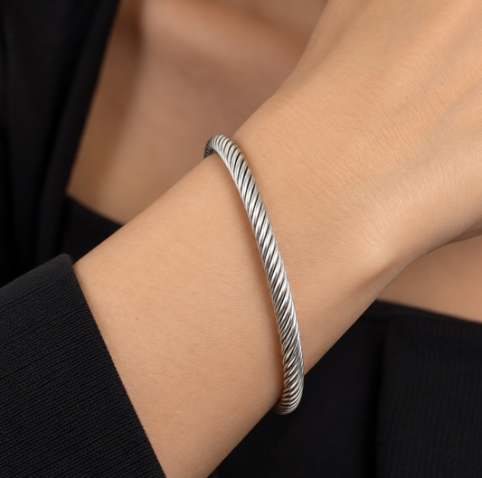 Silver Bold Twisted Bangle