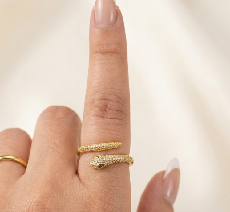 Strass Gold Snake Ring